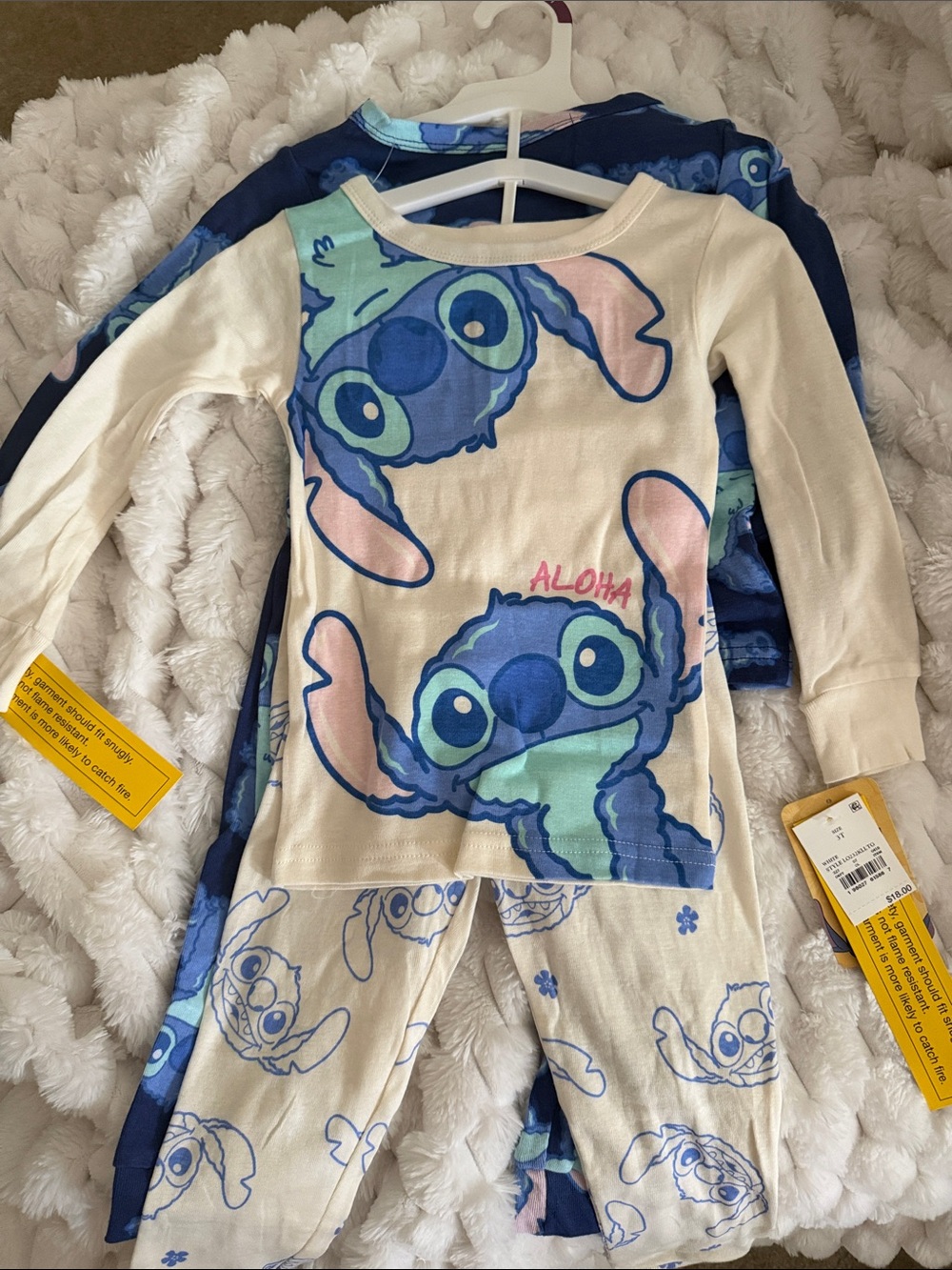 Disney Cream and Blue Stitch 'Aloha' Kids Pajama Set
